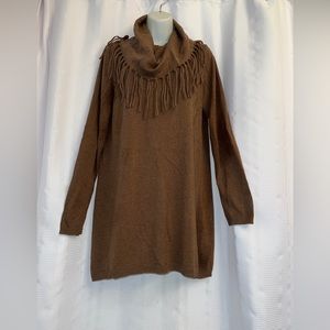 Tasha Polizzi Brown Fringe Cowl Neck Sweater